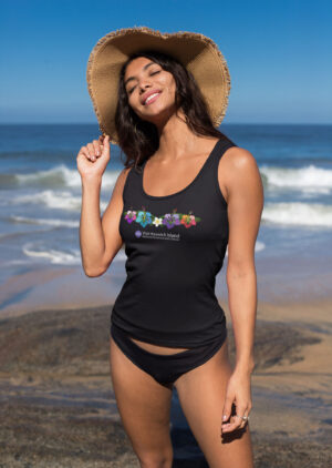 Tropical Flowers Ladie's Singlet - White Logo on Front
